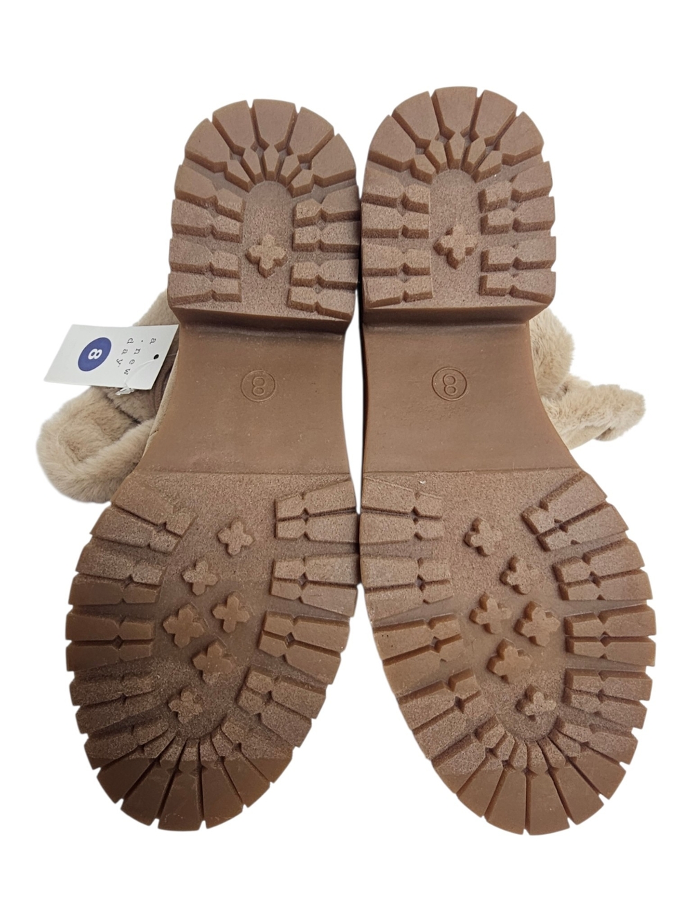 A New Day Tan Cream Soft Faux Fur Shearling Trim Lug Ankle Boots NWT Size 8 - Picture 8 of 11
